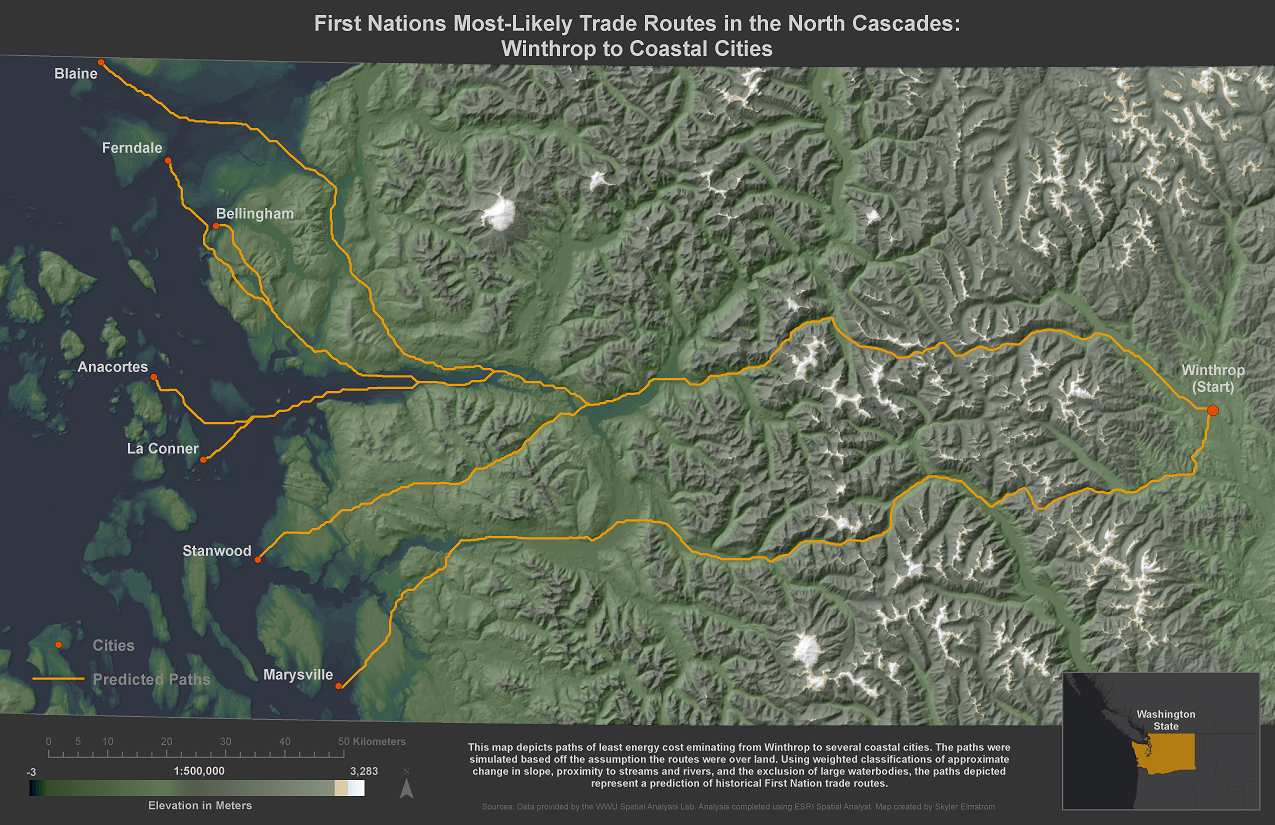 Trade route cost-path map